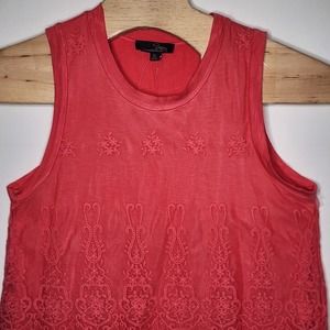 Suzanne Betro Top Women Size XL Coral Orange Sleeveless Lace Flowy Blouse